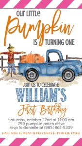 Light Blue Truck Text Invite: Birthday Pumpkin Truck Light Blue