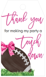 Birthday Pink Football Favor Tag: Birthday Football Pink Bow