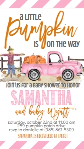 BS Light Pink Pumpkin Truck Text Invitation: Baby Shower Pink Truck Pumpkin