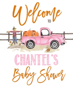 BSS Pink Pumpkin Truck Welcome Sign 8x10: Baby Shower Pink Truck Pumpkin