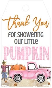 BS Light Pink Truck Favor Tag: Baby Shower Pink Truck Pumpkin