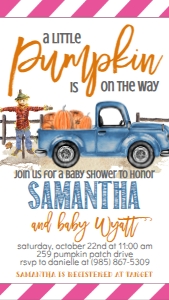 BS Light Blue Truck Text Invite: Baby Shower Light Blue Truck Pumpkin