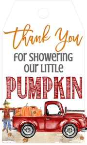 BS Red Truck Favor Tag: Baby Shower Red Truck Pumpkin