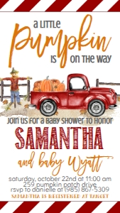 BS Red Truck Text Invitation: Baby Shower Red Truck Pumpkin
