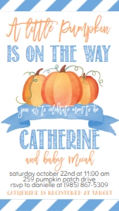 BS Blue Pumpkin Banner Text Invite: Baby Shower Blue Pumpkin Banner