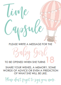 Baby Shower Hot Air Balloon Pink Aqua Time Capsule: Baby Shower Pink Balloon Invitation 525017370