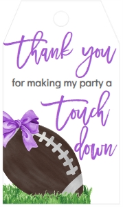 Birthday Purple Football Favor Tag: Birthday Football Purple Bow