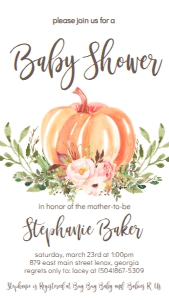 BS Pumpkin Pink Floral Greenery Text Invitation: BS Pumpkin Baby Greenery