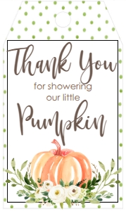 BS White Floral Pumpkin Favor Tag: Baby Shower White Floral Pumpkin