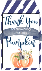 BS Pumpkin Blue Greenery Frame Favor Tag: Baby Shower Pumpkin Blue Greenery Frame
