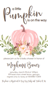 BS Floral Pink Pumpkin Text Invitation: Baby Shower Floral Pink Pumpkin