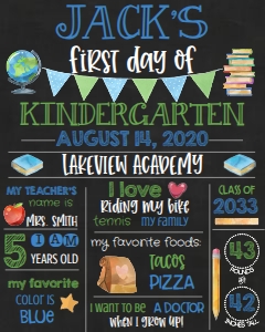 School Blue Green Boy Chalkboard NO Bow Ties 16x20: School Blue Green Boy Chalkboard NO Bow Ties 16x20