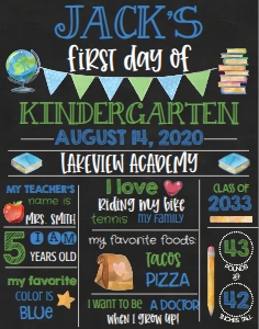 School Blue Green Boy Chalkboard NO Bow Ties 11x14: School Blue Green Boy Chalkboard NO Bow Ties 16x20