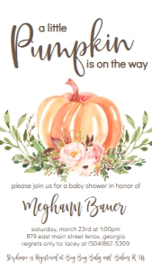BS Pink Floral Little Pumpkin Text Invitation: Baby Shower Pink Floral Orange Pumpkin Kit