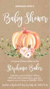 BS Pumpkin Pink Floral Kraft Text Invitation: Baby Shower Pumpkin Greenery Kraft Variations