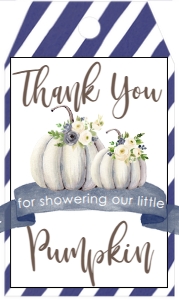 BS Blue Floral White Pumpkin Favor Tag: BS Blue Floral White Pumpkin