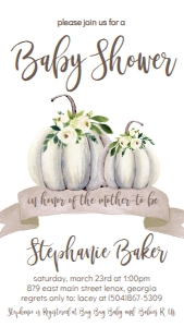 BS Greenery Floral Pumpkin Text Invitation: Baby Shower Greenery Floral Pumpkin