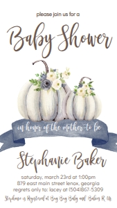 BS Blue Floral White Pumpkin Text Invitation: BS Blue Floral White Pumpkin