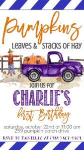 Birthday Purple Truck Text Invitation: Fall Birthday Purple Truck