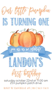 Birthday Blue Pumpkin Banner Text Invite: Birthday Pumpkin Blue Banner