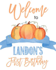 Birthday Blue Pumpkin Welcome Sign 8x10: Birthday Pumpkin Blue Banner