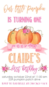 Birthday Our Little Pumpkin Fall Text Invitation: Birthday Our Little Pumpkin Fall