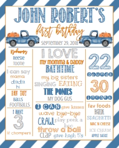 Birthday Milestone Stat Board Pumpkin Truck Light Blue: Birthday Pumpkin Truck Light Blue