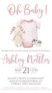 BS Baby Girl Onesie Version B Text Invite: Baby Shower Baby Girl Onesie Version B