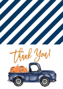 Birthday Pumpkin Navy Blue Truck Thank You: Birthday Pumpkin Navy Blue Truck Leaves Hay Photo Invite