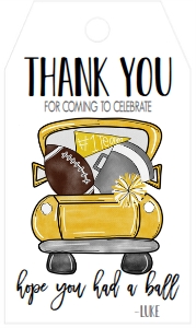 Birthday Football Truck Black and Gold Favor Tag: Birthday Football Truck Black and Gold