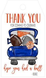Birthday Football Truck Blue Gator Favor Tag: Birthday Football Truck Blue Gator