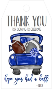Birthday Football Truck Blue Grey Favor Tag: Birthday Football Truck Blue Grey