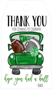 Birthday Football Truck Green Favor Tag: Birthday Football Truck Green