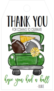 Birthday Football Truck Green Gold Favor Tag: Birthday Football Truck Green Gold