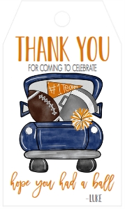 Birthday Football Truck Navy Orange Favor Tag: Birthday Football Truck Navy Orange