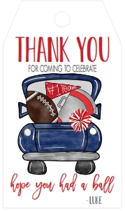 Birthday Football Truck Navy Red Favor Tag: Birthday Football Truck Navy Red