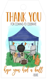 Birthday Football Tent Tailgate Blue Orange Favor Tag: Birthday Football Tailgate Blue Orange