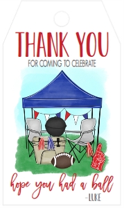 Birthday Football Tent Tailgate Blue Red Favor Tag: Birthday Football Tailgate Blue Red