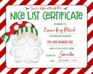 Christmas Santa Nice Certificate: Christmas Santa Nice Certificate