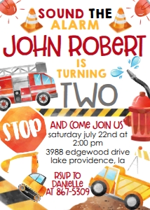 Birthday Construction Fire Truck Invite design preview