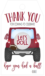 Birthday Football Jeep Crimson Favor Tag: Birthday Football Jeep Crimson