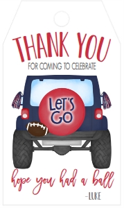 Birthday Football Jeep Navy Red Favor Tag: Birthday Football Jeep Navy Red