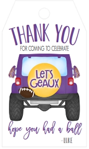 Birthday Football Jeep Purple Gold Favor Tag: Birthday Football Jeep Purple Gold