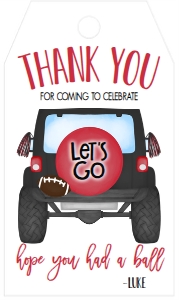 Birthday Football Jeep Black Red Favor Tag: Birthday Football Jeep Black Red