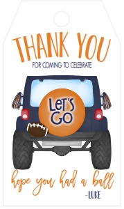 Birthday Football Jeep Navy Orange Favor Tag: Birthday Football Jeep Navy Orange