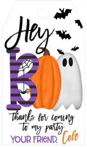 Halloween Hey Boo Ghost Bats Birthday Favor Tag Purple: Halloween Hey Boo Ghost Bats Birthday Purple
