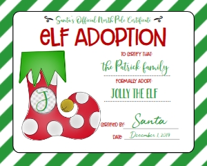 Christmas Elf Adoption Certificate Green: Christmas Elf Welcome Letter Green