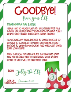 Christmas Elf Goodbye Letter Green: Christmas Elf Welcome Letter Green