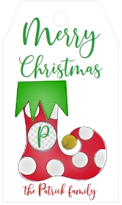 Favor Tag Family Christmas Elf Stocking Green design preview