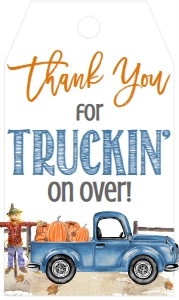 Birthday Pumpkin Truck Light Blue Favor Tag: Birthday Pumpkin Light Blue Truck Leaves Hay Photo Invite